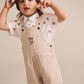 Huxbaby Sandbox Stripe Short Overalls Sand / Almond Milk