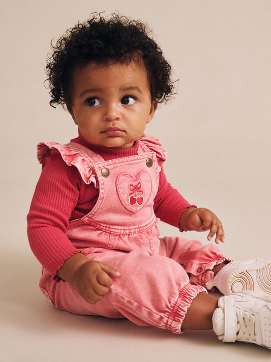 Huxbaby Cherry Heart Vintage Overalls Apricot