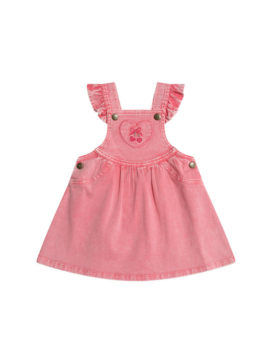 Huxbaby Cherry Heart Vintage Pinafore Dress Apricot