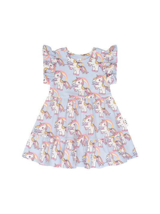 Huxbaby Rainbow Unicorn Tier Dress Ice Water