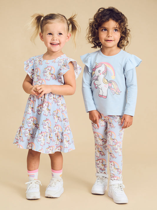 Huxbaby Rainbow Unicorn Tier Dress Ice Water