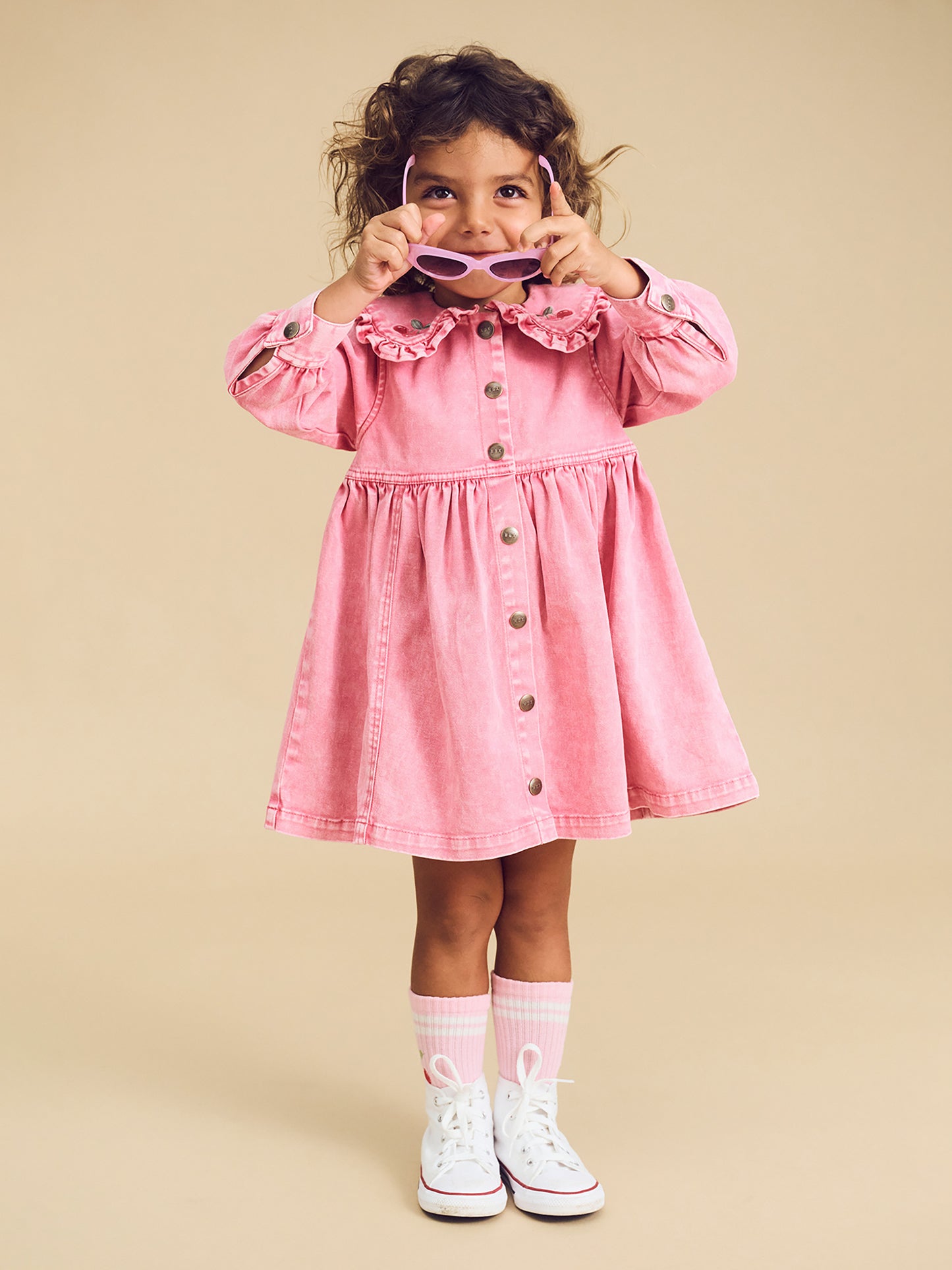 Huxbaby Cherry Vintage Collar Dress Bubblegum