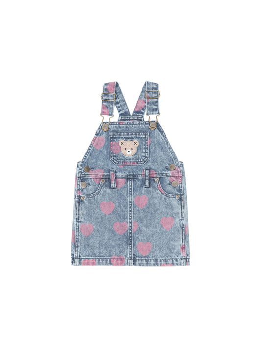 Huxbaby Dreamy Denim Hearts Pinafore Denim / Cherry