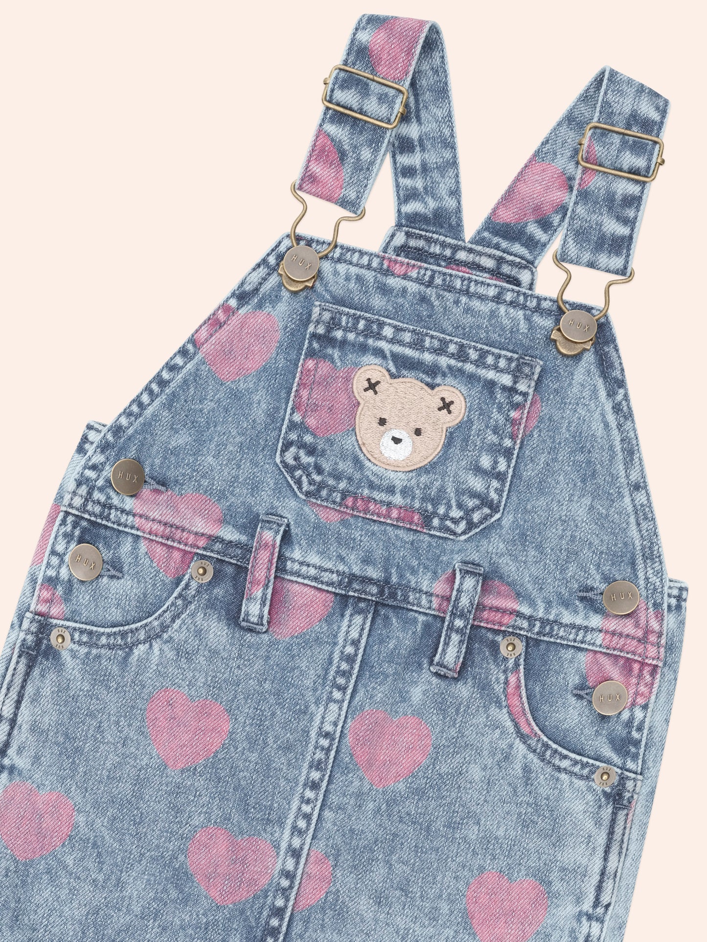 Huxbaby Dreamy Denim Hearts Pinafore Denim / Cherry