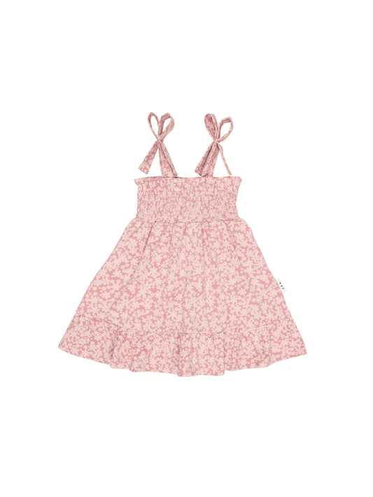 Huxbaby Smile Floral Shirred Dress Dusty Rose