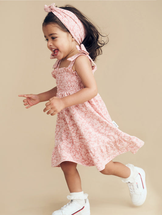 Huxbaby Smile Floral Shirred Dress Dusty Rose