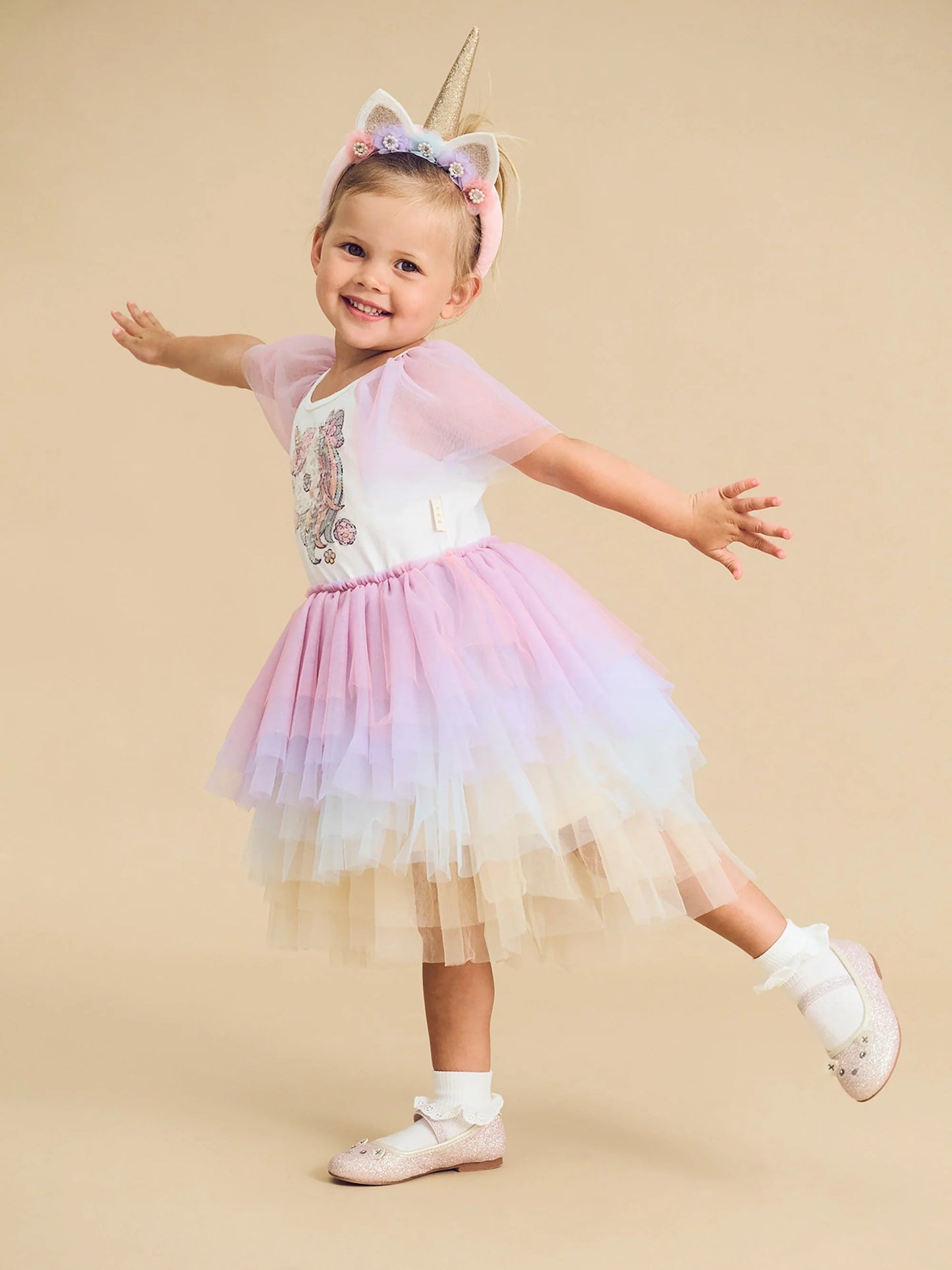 Huxbaby Unicorn Tiered Rainbow Party Dress