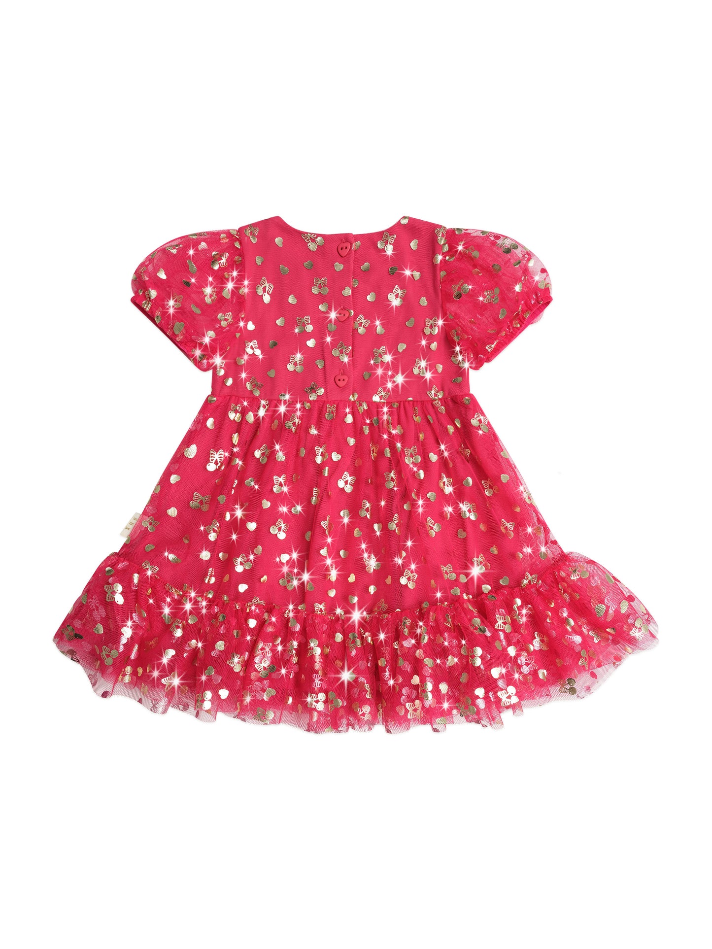 Huxbaby Golden Cherries Puff Sleeve Tulle Dress