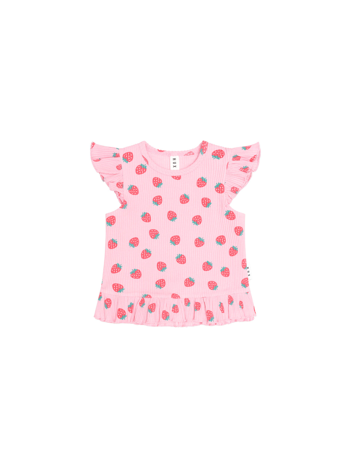 Huxbaby Strawberry Print Rib Peplum Tee
