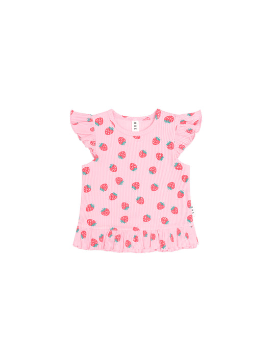 Huxbaby Strawberry Print Rib Peplum Tee