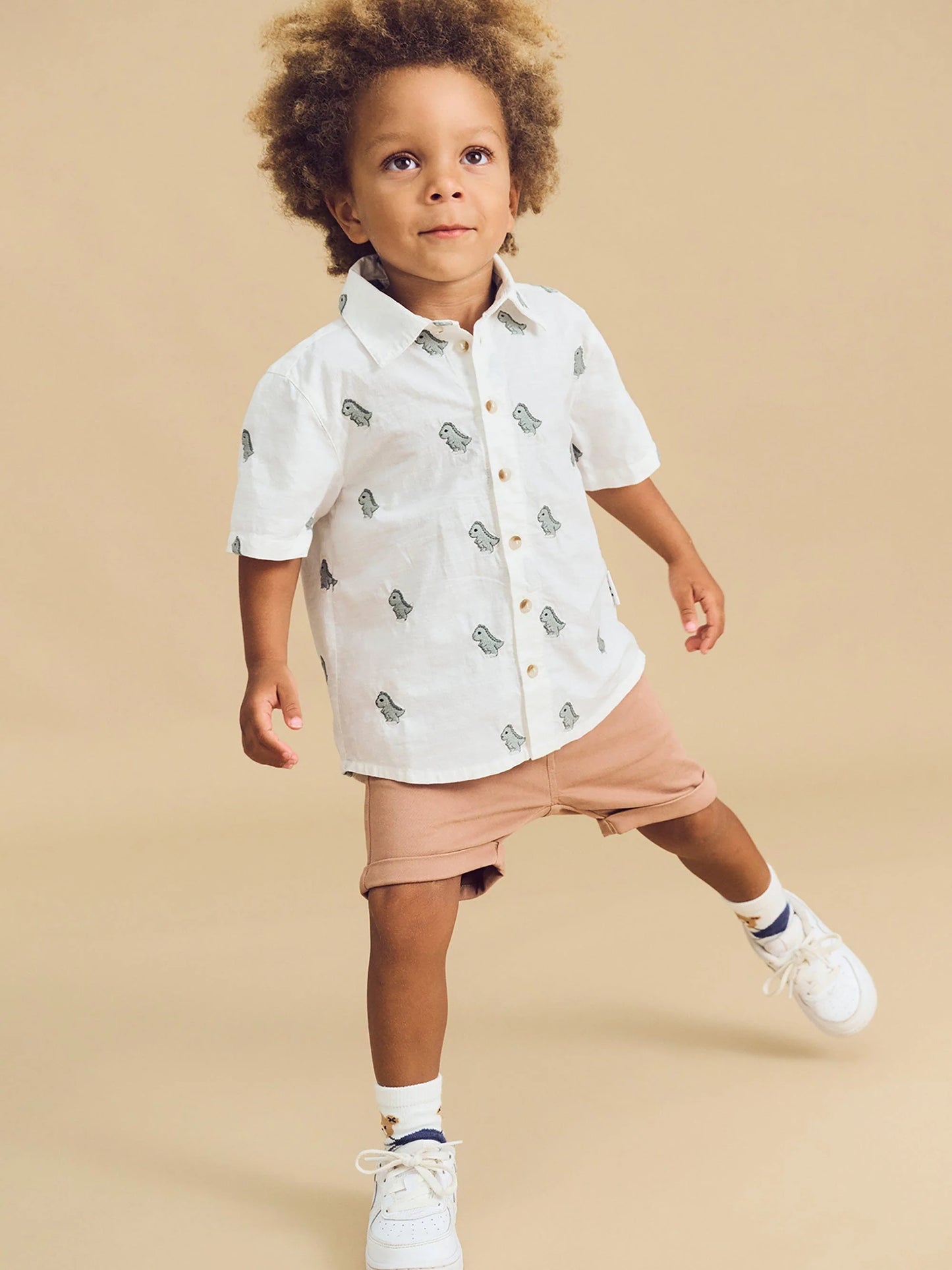 Huxbaby Dino Embroidered Shirt White