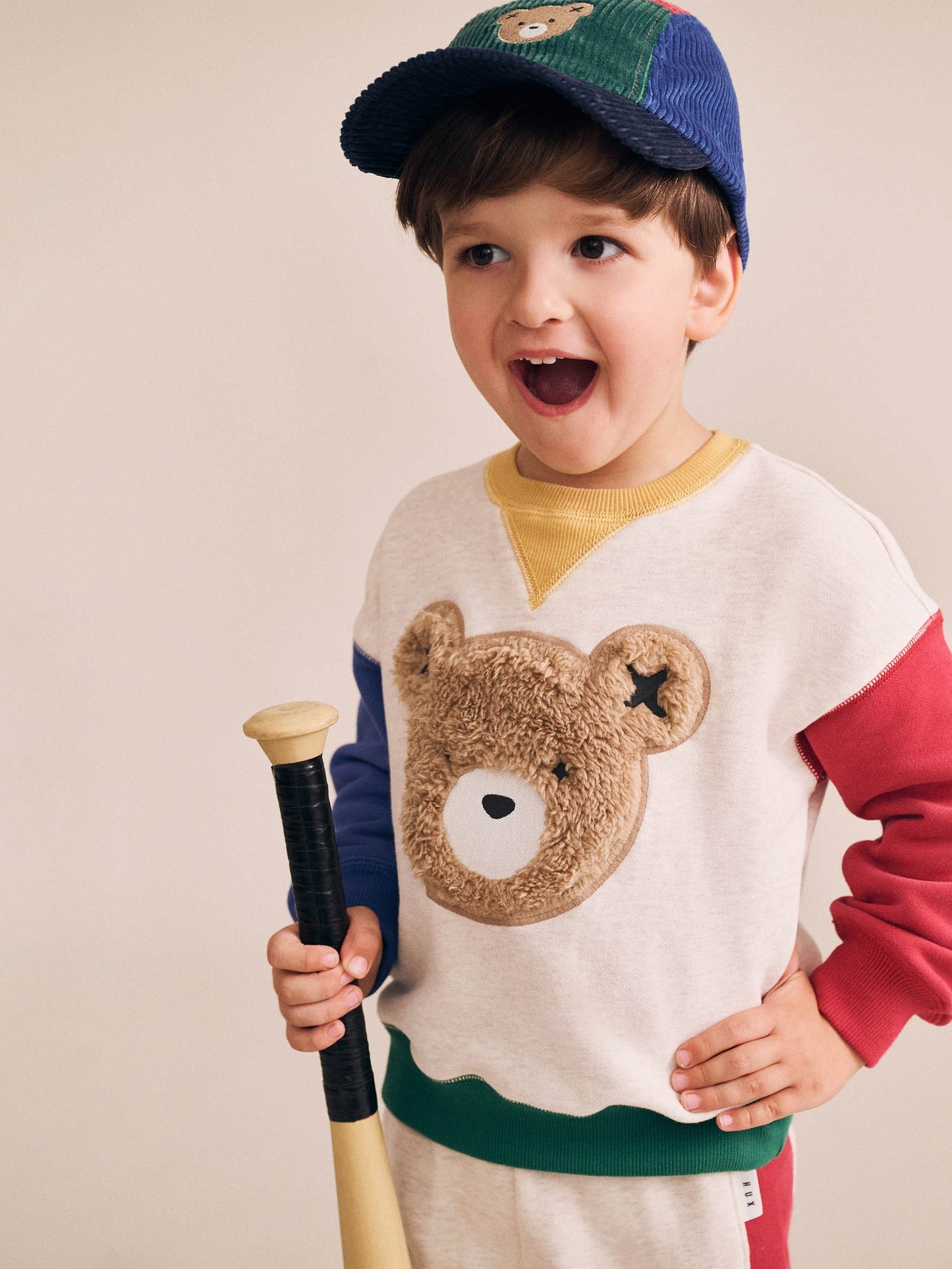 Huxbaby Furry Huxbear Colour Block Sweatshirt Oat Marle