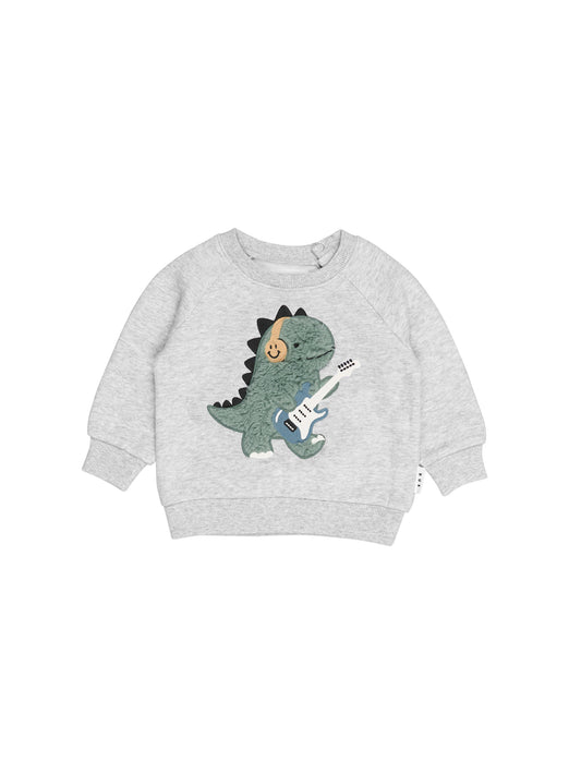 Huxbaby Furry Dino Sweatshirt Grey Marle