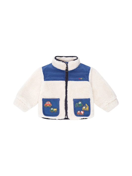 Huxbaby Patches Cord Sherpa Jacket  Cobolt / Ecru