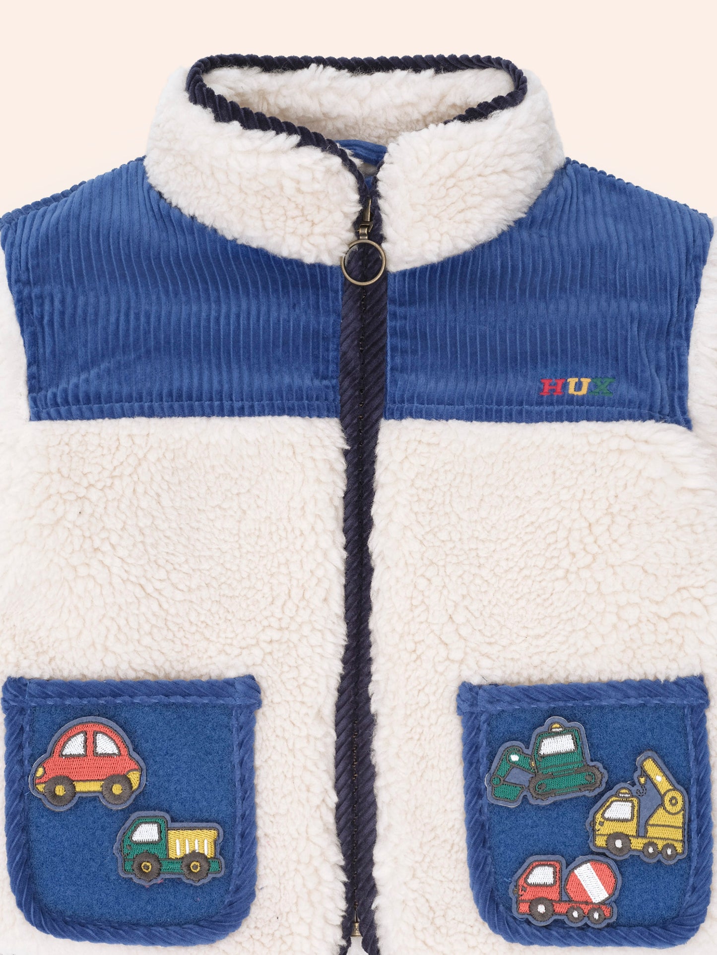Huxbaby Patches Cord Sherpa Jacket  Cobolt / Ecru