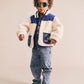 Huxbaby Patches Cord Sherpa Jacket  Cobolt / Ecru