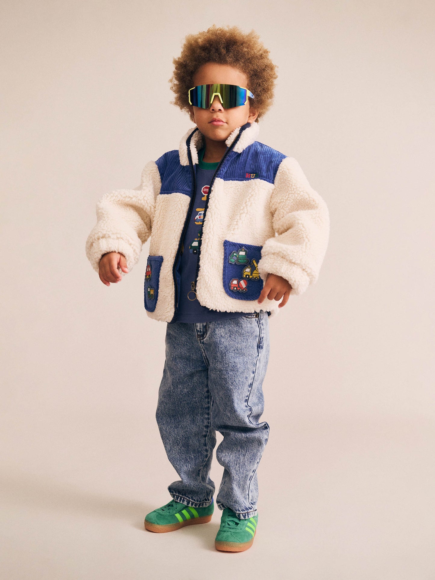 Huxbaby Patches Cord Sherpa Jacket  Cobolt / Ecru