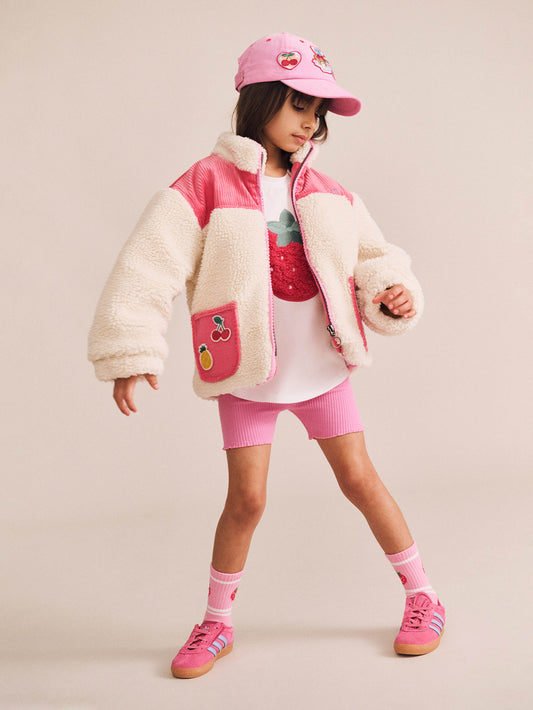 Huxbaby Sherpa Cord Patches Jacket Cherry / Ecru