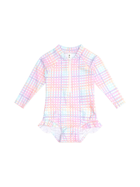 Huxbaby Rainbow Check Frill Zip Swimsuit