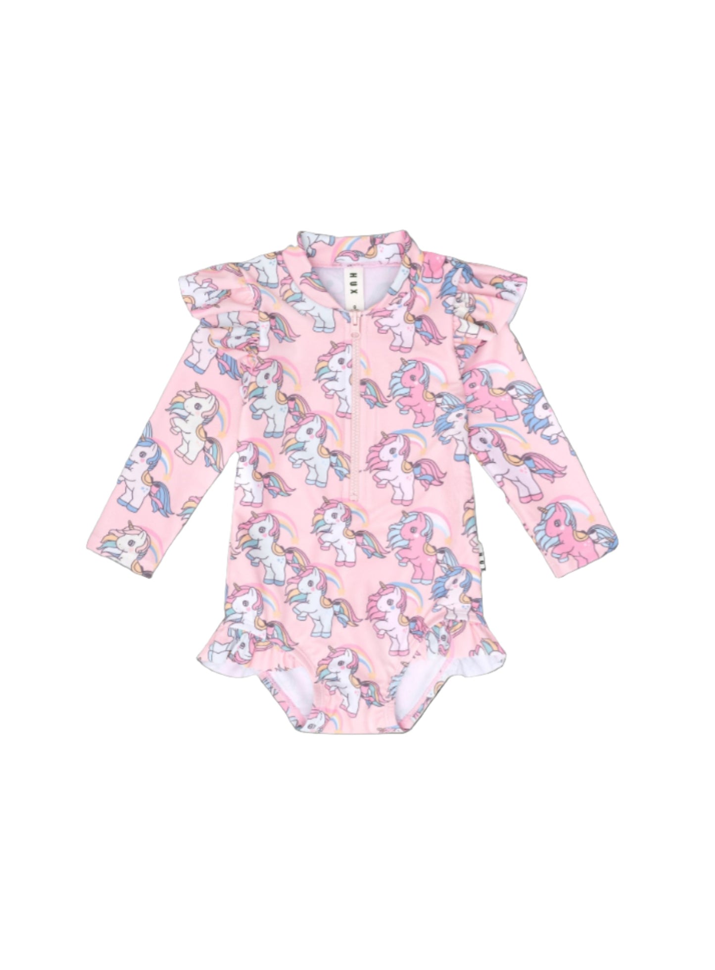 Huxbaby Rainbow Unicorn Zip Swimsuit Candy