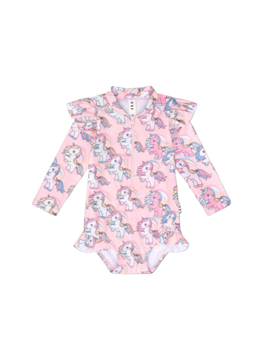 Huxbaby Rainbow Unicorn Zip Swimsuit Candy