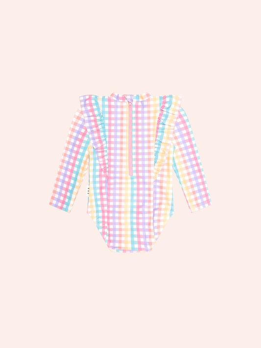 Huxbaby Rainbow Check Frill Swimsuit