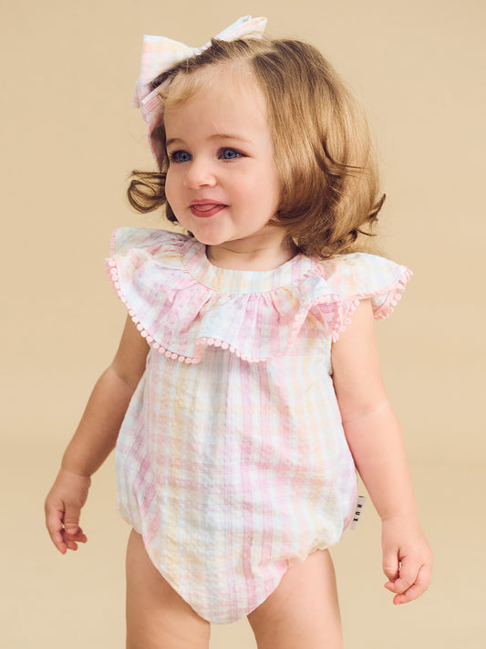 Huxbaby Rainbow Check Frill Onesie