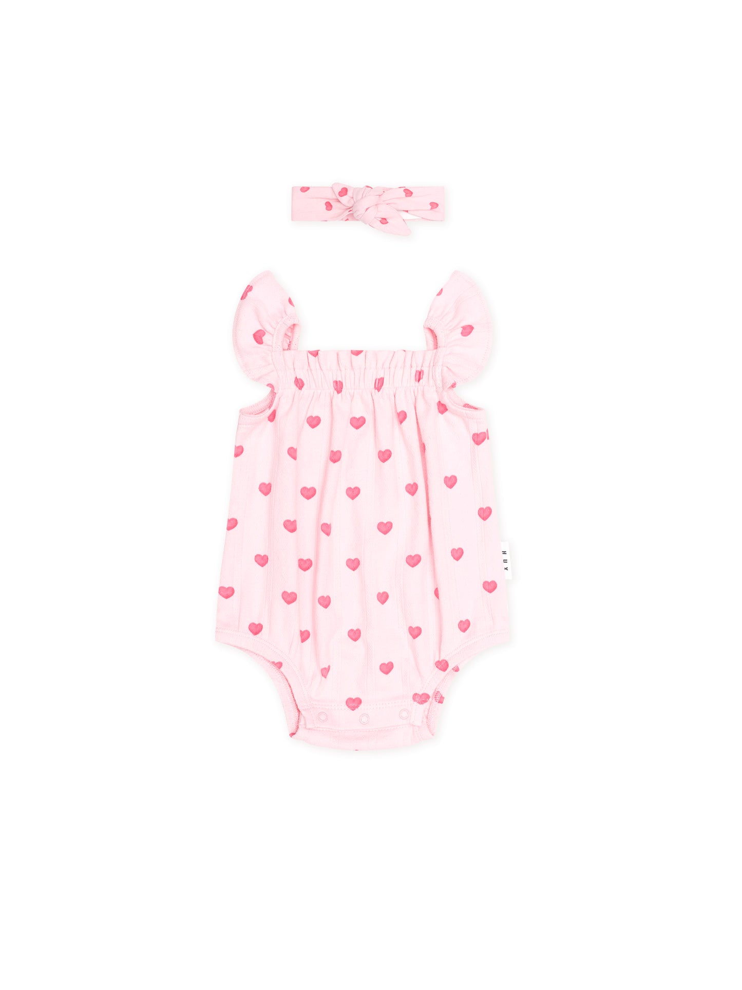 Huxbaby I Heart You Pointelle Bubble Romper and Headband Baby Pink