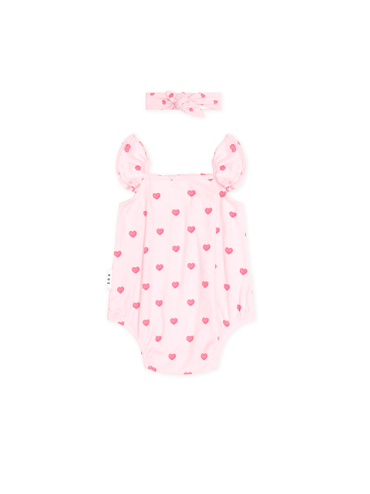 Huxbaby I Heart You Pointelle Bubble Romper and Headband Baby Pink
