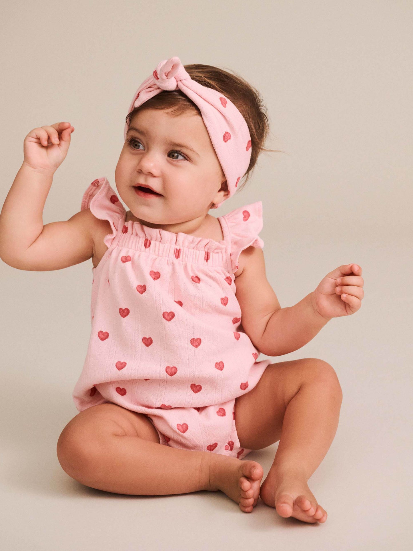Huxbaby I Heart You Pointelle Bubble Romper and Headband Baby Pink