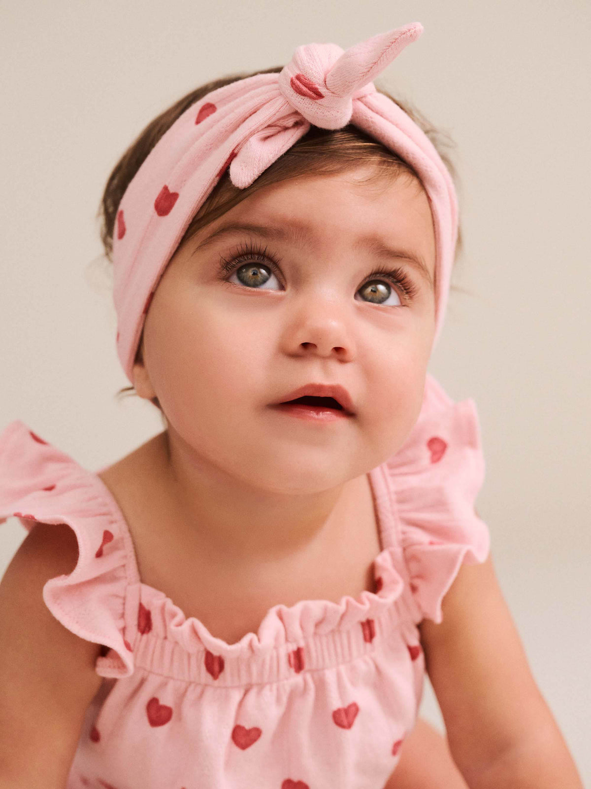 Huxbaby I Heart You Pointelle Bubble Romper and Headband Baby Pink