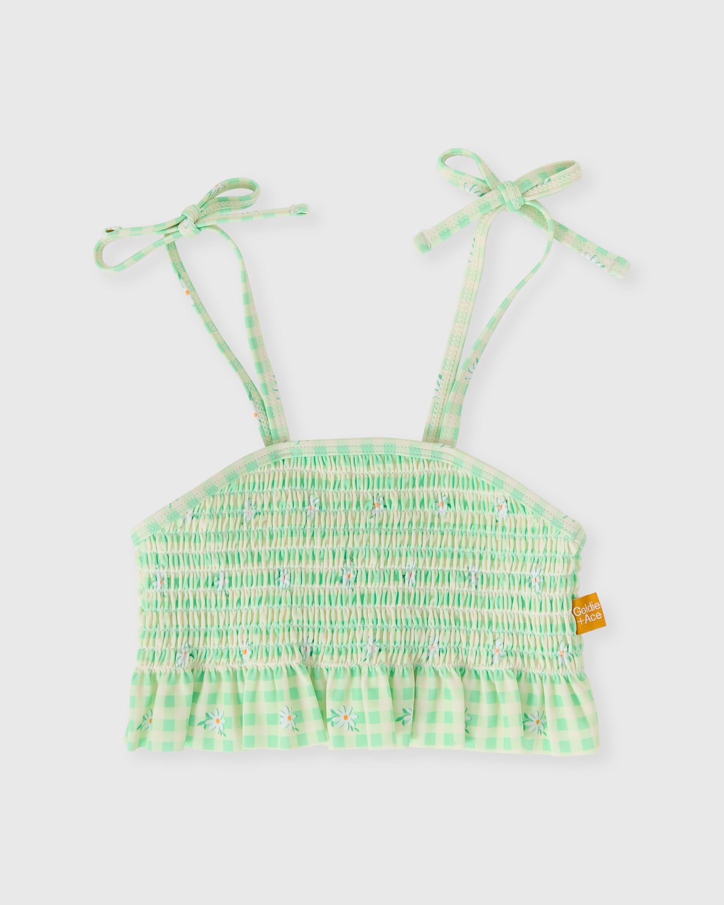 Goldie + Ace Gingham Daisy Shirred Bikini Top
