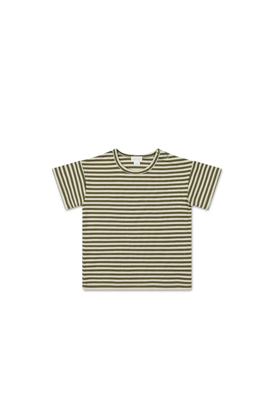 Jamie Kay Pima Cotton Hunter Tee Narrow Stripe Deep Olive/Soft Clay