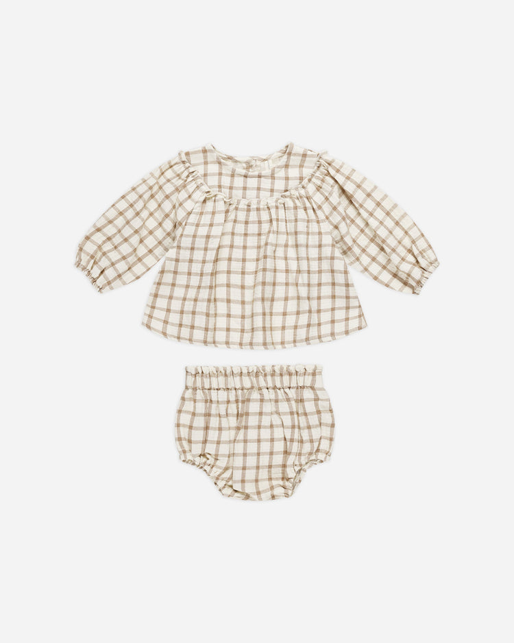 Quincy Mae Mia Top + Bloomer Set Cinnamon Plaid