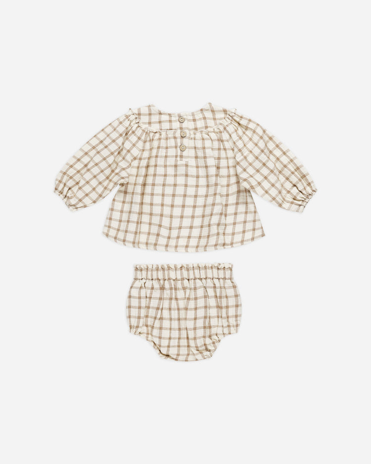 Quincy Mae Mia Top + Bloomer Set Cinnamon Plaid