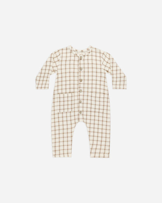 Quincy Mae Pocketed Woven Jumpsuit Cinnamon Plaid