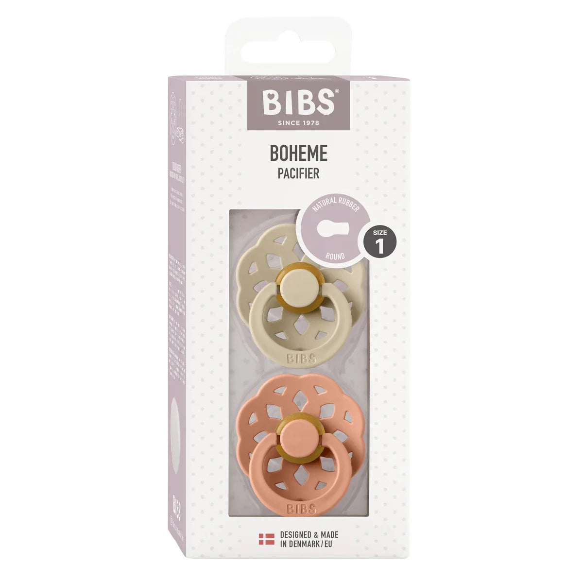 BIBS Dummies Size 1 Twin Pack Boheme Vanilla/Peach