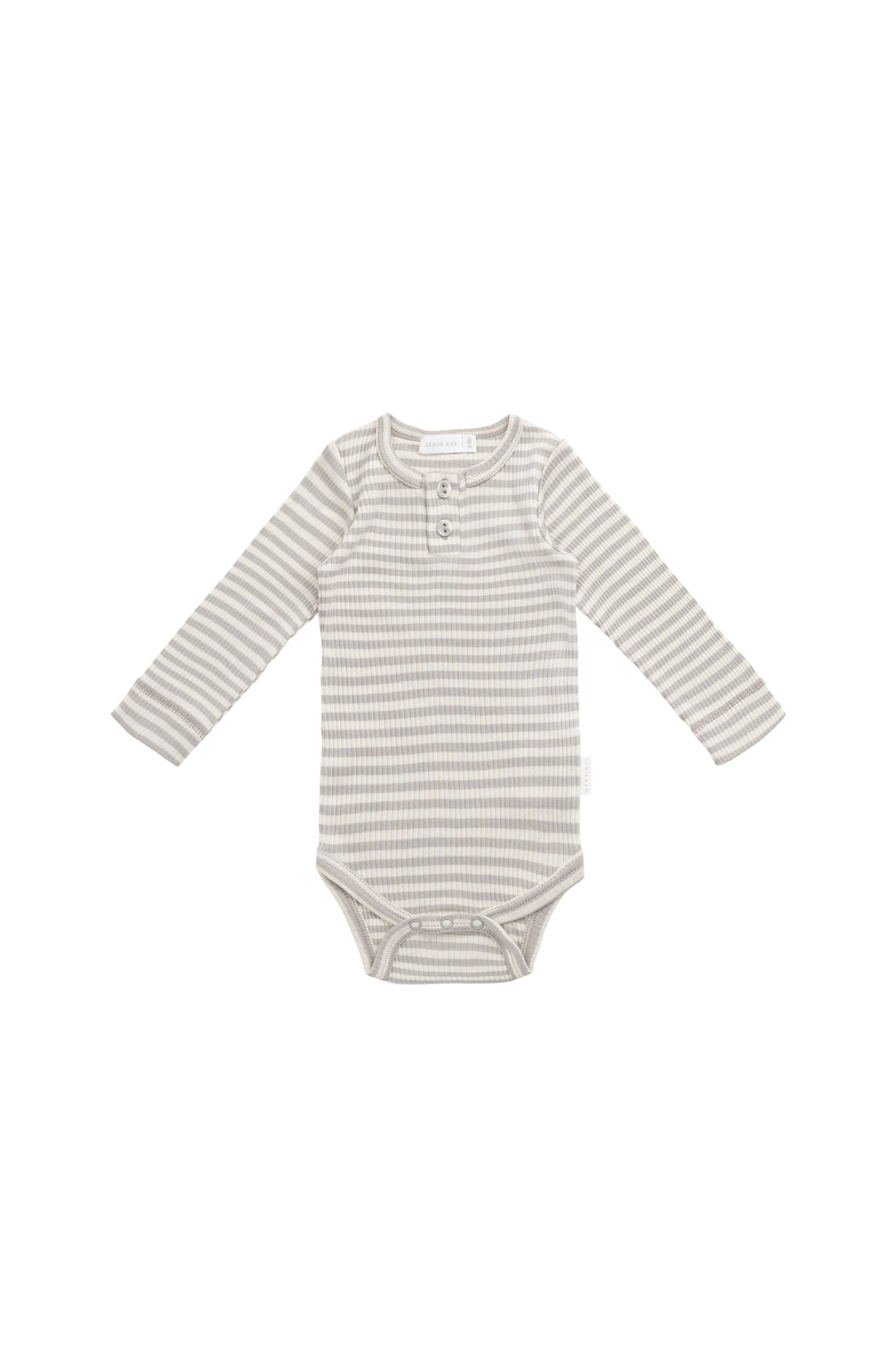 Jamie Kay Organic Cotton Modal Long Sleeve Bodysuit Narrow Stripe Gazelle/Oat