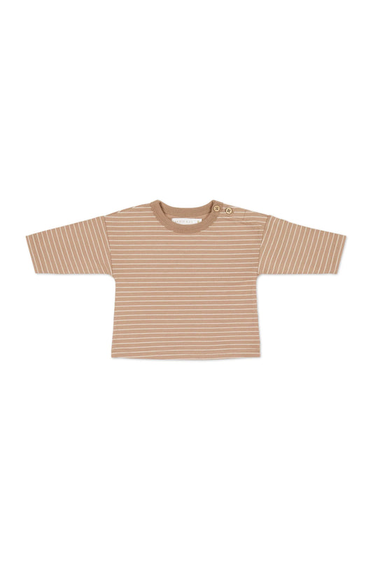 Jamie Kay Organic Cotton Levi Long Sleeve Top Daily Stripe Pale Terracotta/Buff