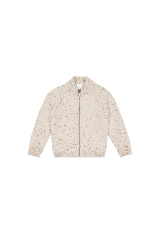 Jamie Kay Dean Knit Zip Jacket Oatmeal Shitake Dot