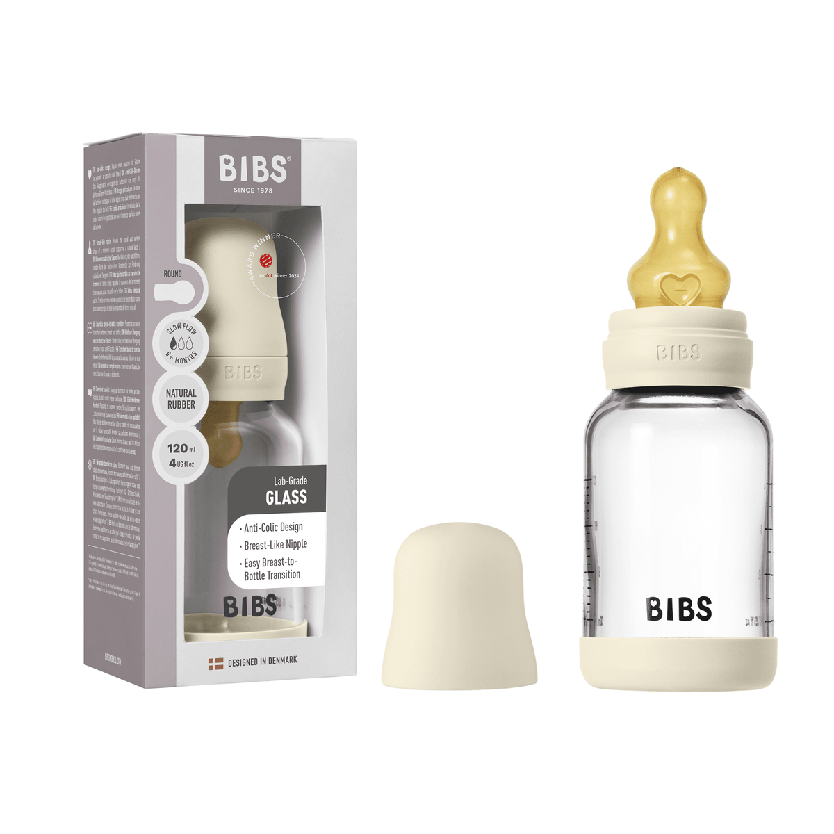 BIBS Dummies 120ml Glass Bottle Set Ivory