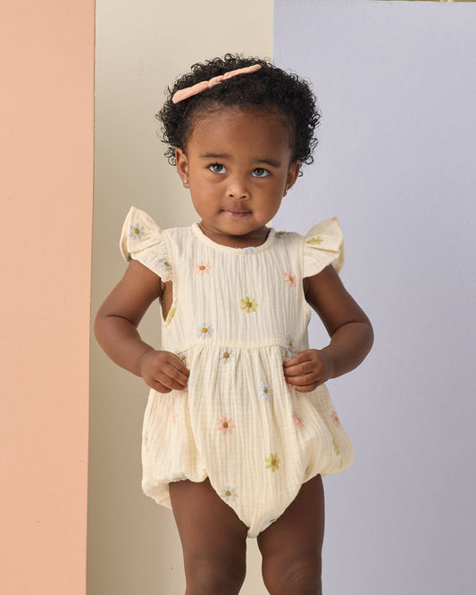 Rylee + Cru Amelia Romper Embroidered Daisies