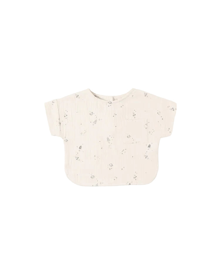 Quincy Mae Woven Boxy Top Space