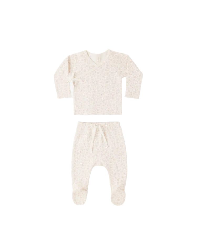 Quincy Mae Wrap Top + Footed Pant Set Ditsy