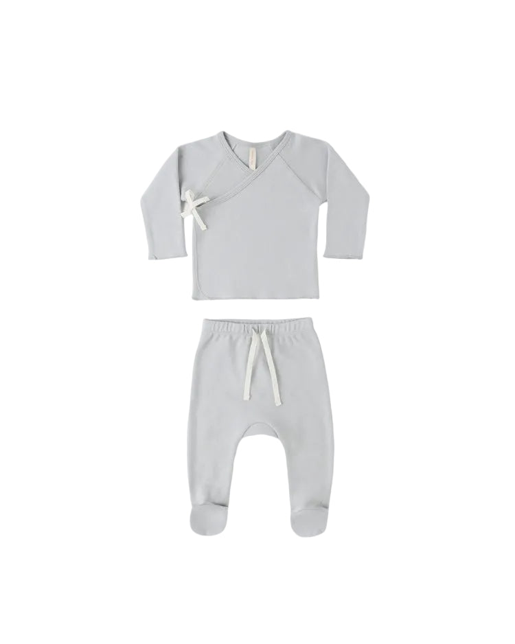 Quincy Mae Wrap Top + Footed Pant Set Sky