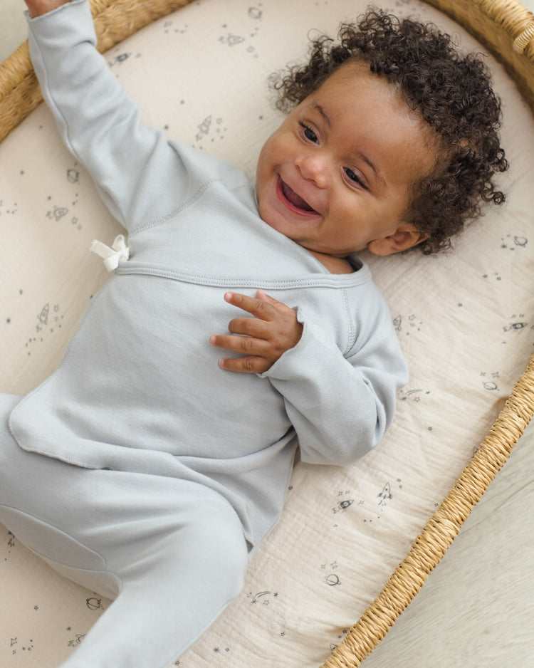 Quincy Mae Wrap Top + Footed Pant Set Sky