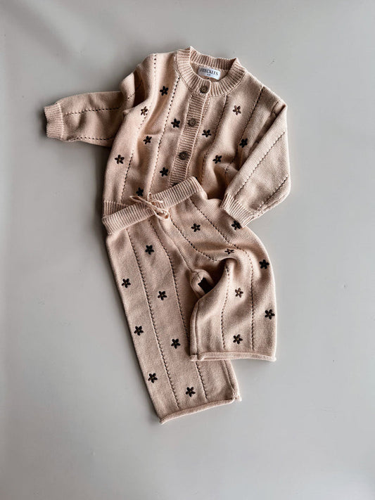 Freckles The Label Cotton Knit Set Embroidery Brown Daisy
