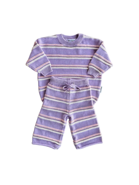 Freckles The Label Raised Stripe Knit Set Aster / Sweetpea / Snow