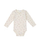 Jamie Kay Organic Cotton Fine Rib Long Sleeve Bodysuit Simple Flowers Egret