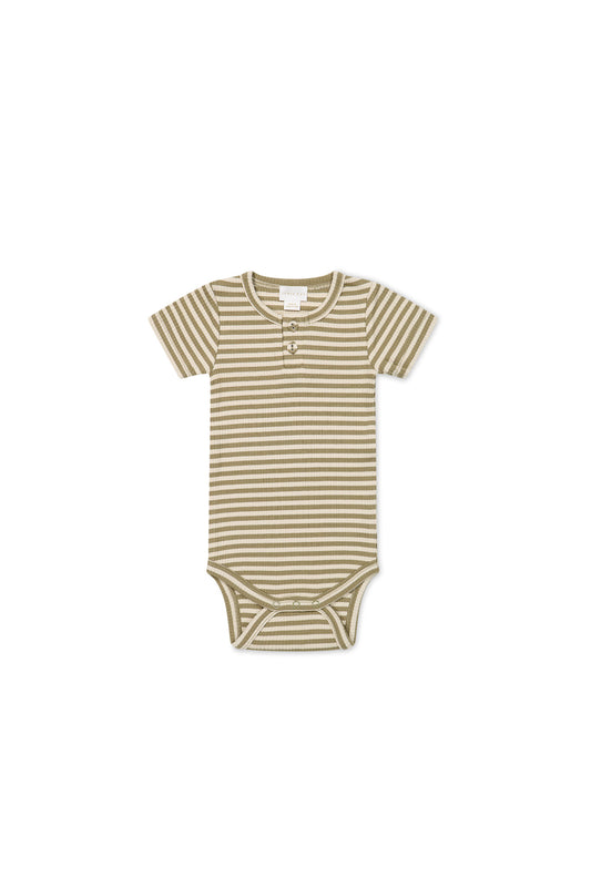 Jamie Kay Organic Cotton Modal Darcy Rib Tee Bodysuit Narrow Stripe Oat / Soft Clay